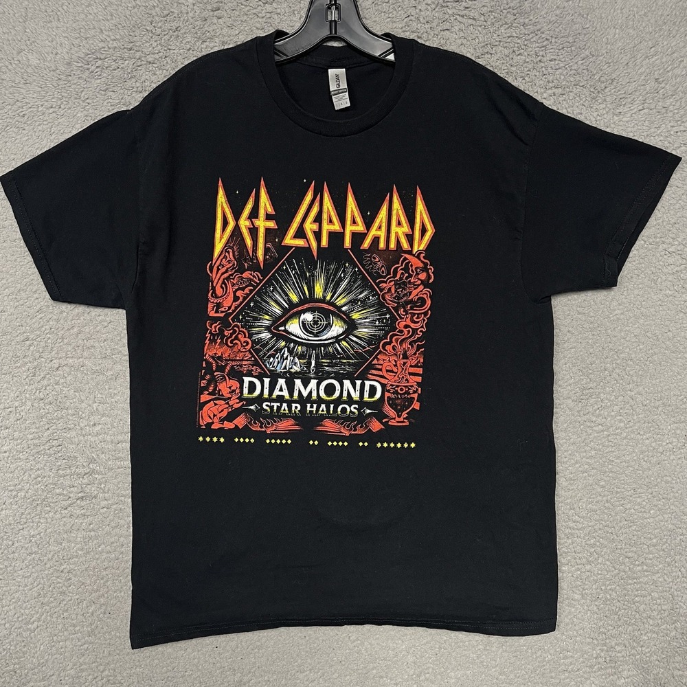 Def Leppard Diamond Star Halos T Shirt Men's Sz L Black Stadium Tour 2022 2-Side